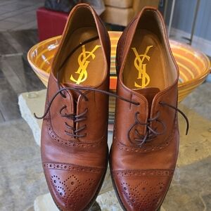Yves Saint Laurent Men's Tan Leather Brogue Oxfords